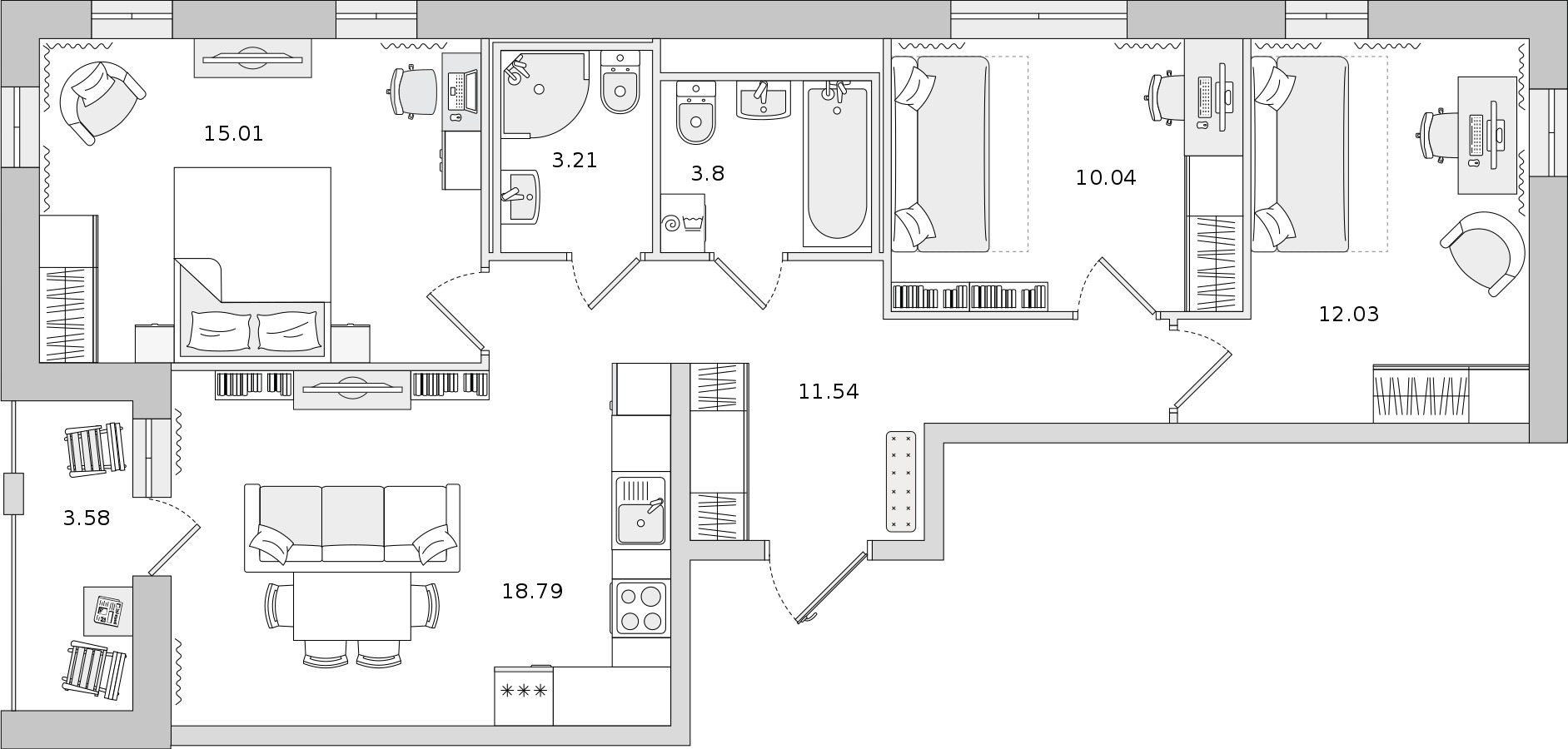 3-комнатная квартира 74.42 м², 10/13 эт., ЖК «Мурино Space»